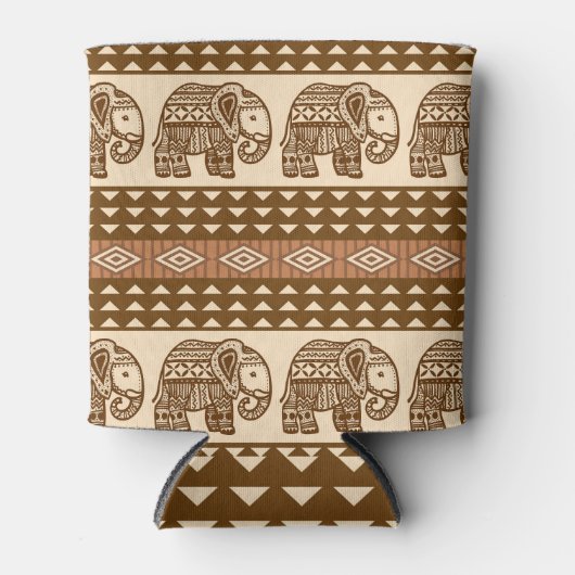 エスニック・ゾウの幾何学的ヴィンテージパターン 缶クーラー (正面)
