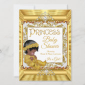 エスニック ダーク ゴールデン プリンセス ガール ベビー シャワー ゴールド 招待状 (正面)
