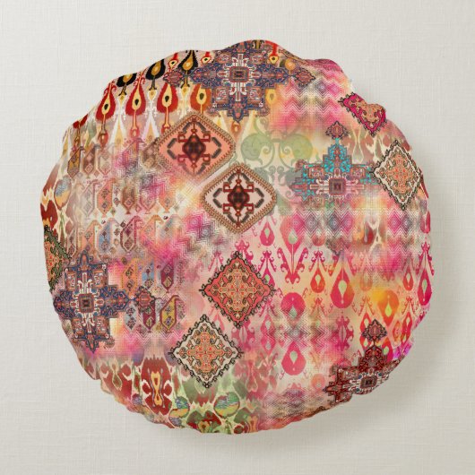 エスニック・デジタル・抽象芸術のシームレス・パターン ラウンドクッション (裏面)