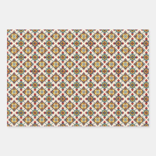 エスニック・ナバホ部族の幾何学的シームレスパターン ラッピングペーパーシート (正面3)