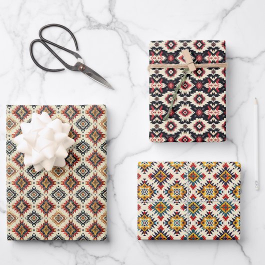 エスニック・ナバホ部族の幾何学的シームレスパターン ラッピングペーパーシート (正面)