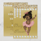 エスニック バレリーナ ゴールド イミテーションダイヤモンド ベビーシャワー 招待状 (正面/裏面)
