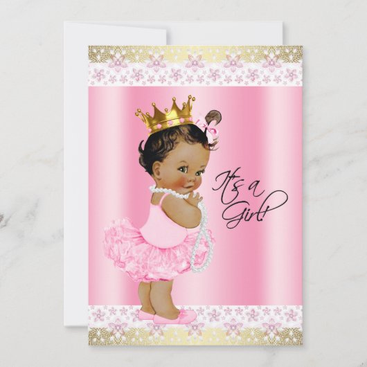 エスニック バレリーナ チュチュ 赤ちゃん女の子 シャワー 招待状 (正面)