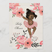 エスニック バレリーナ 水彩 花 ベビーシャワー 招待状 (正面/裏面)