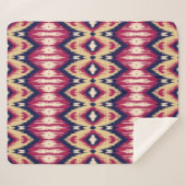 エスニック・ピンク・ブルー・イカットの山形模様T シェルパブランケット (正面(横))