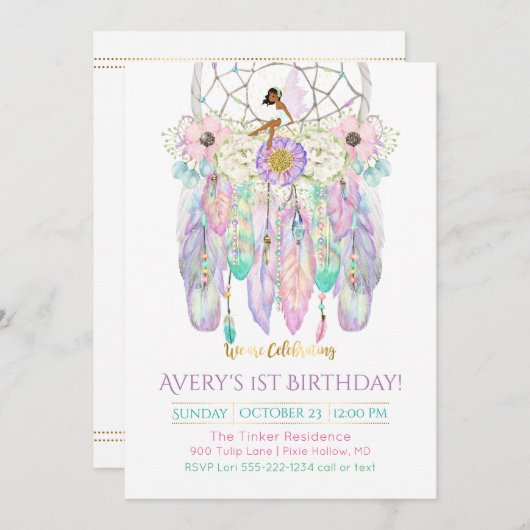 エスニック·フェアリー·ドリームキャッチャー·ボホーの羽矢 招待状 (正面/裏面)