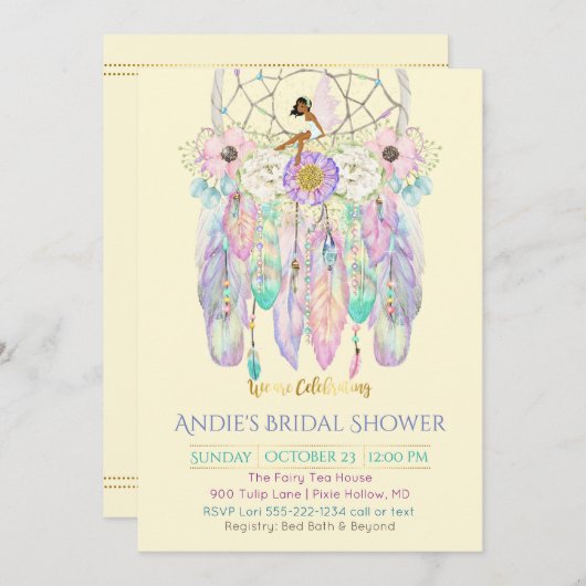 エスニック·フェアリー·ドリーム·キャッチャーボホーアニーカラー紙 招待状 (正面/裏面)