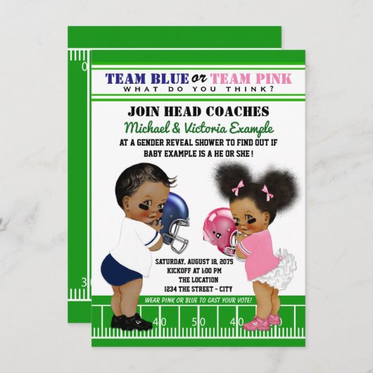 エスニック・フットボール・ジェンダーが赤ちゃんシャワーを明らかにする 招待状 (正面/裏面)