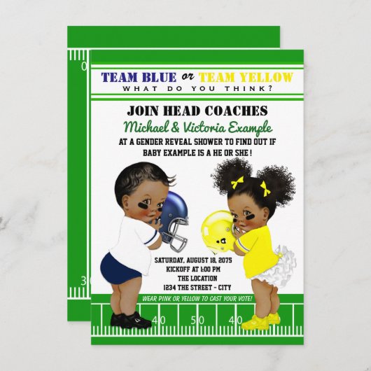 エスニック・フットボール・ジェンダーが赤ちゃんシャワーを明らかにする 招待状 (正面/裏面)