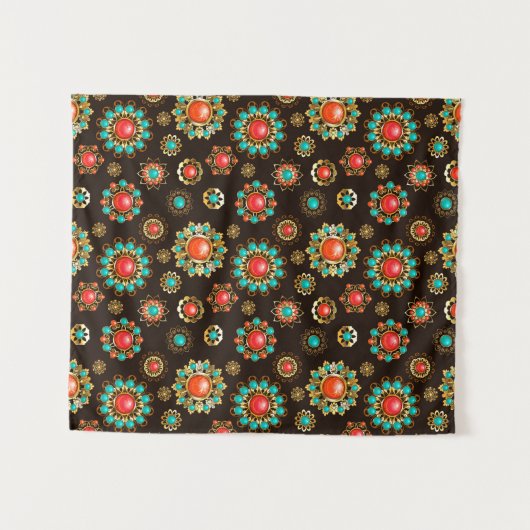 エスニック・ブルックスのシームレスなパターン タペストリー (正面(横))