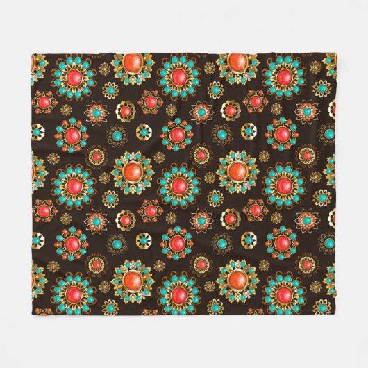 エスニック・ブルックスのシームレスなパターン フリースブランケット (正面(横))