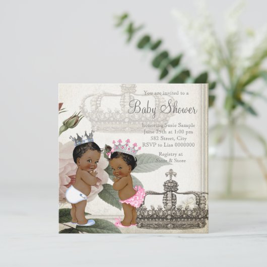 エスニック・プリンスとプリンセス・ツイン・ベビーシャワー 招待状 (スタンド正面)