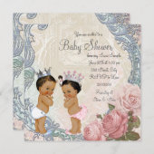 エスニック・プリンスとプリンセス・ツイン・ベビーシャワー 招待状 (正面/裏面)