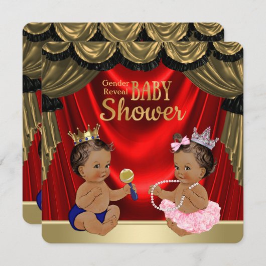 エスニック・プリンスプリンセスジェンダーがシャワーを明らかにする 招待状 (正面/裏面)