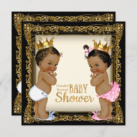 エスニック・プリンスプリンセスジェンダーが赤ちゃんシャワーを明かす 招待状 (正面/裏面)