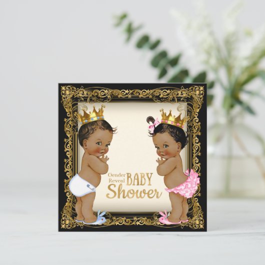 エスニック・プリンスプリンセスジェンダーが赤ちゃんシャワーを明かす 招待状 (スタンド正面)