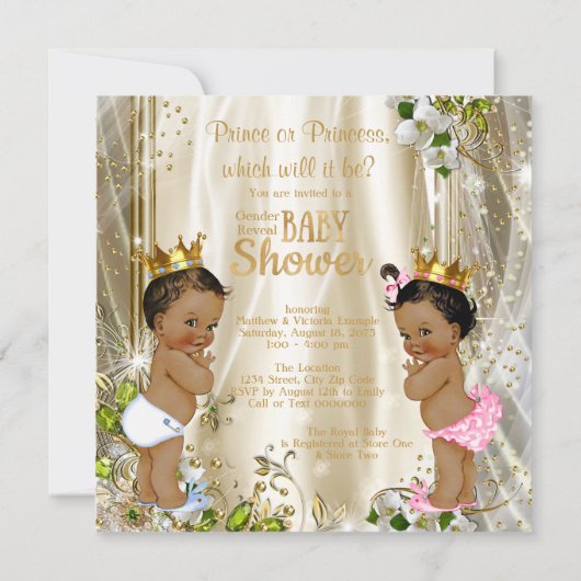 エスニック・プリンスプリンセスジェンダーが赤ちゃんシャワーを明かす 招待状 (裏面)
