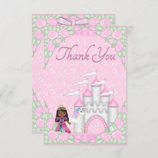 エスニック・プリンセス・ユニコーン・アンド・キャッスルありがとう サンキューカード (正面/裏面)