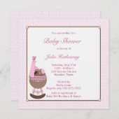 エスニック ベビーガール クレードル ピンク シャワー 招待状 (正面/裏面)