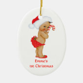 エスニック・ベビーガール・初めてのクリスマス・レッド・サンタ セラミックオーナメント (正面)