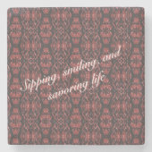 エスニック ボーホ アンティーク パターン ブラウン ピンク レッド ストーンコースター (正面)