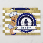 エスニック・リトル・セーラーボーイ・航海のベビーシャワー 招待状 (正面/裏面)