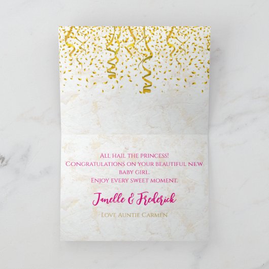 エスニック ロイヤル プリンセス ピンク & ゴールド エレガント カード (内部)