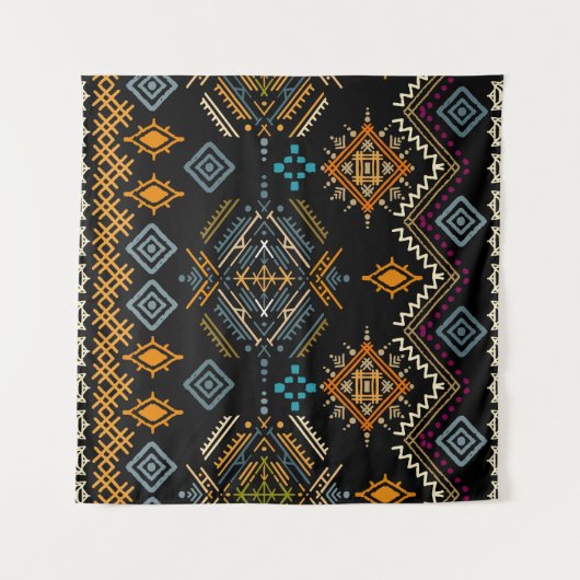 エスニックBohoオーナメントシームレスパターン タペストリー (正面(横))