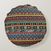 エスニックBoho：ジオメトリックピクセルプリント ラウンドクッション (裏面)