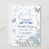 エスニーナメキシコフローラブルーボウベビーシャワー 招待状 (正面)