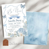 エスニーナメキシコフローラブルーボウベビーシャワー 招待状