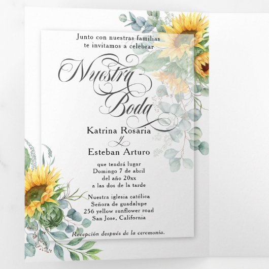 エスパニョルイングリッシュサンフラワーズジラソールアマリロス 三つ折り招待状 (内部最初)