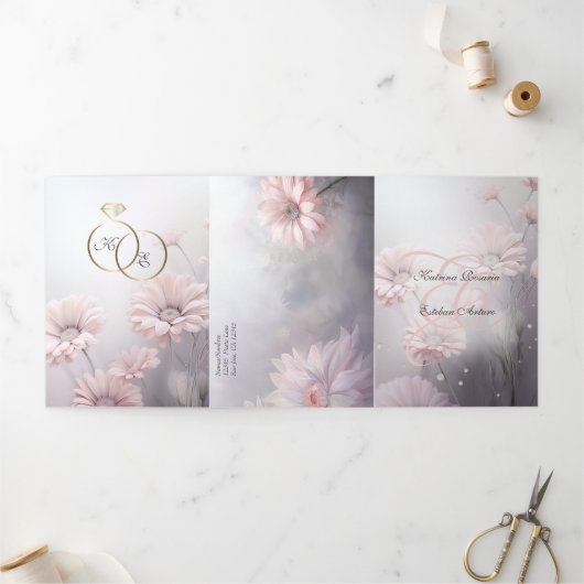 エスパニョルイングリッシュピンクデイジーマルガリタスロサス 三つ折り招待状 (外部)