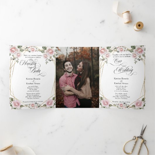 エスパニョルイングリッシュロサス赤面ピンクローズ 三つ折り招待状 (内部)