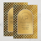エスパニョール 結婚式 招待状 エレガント ブラック ゴールド ウェディング (正面/裏面)