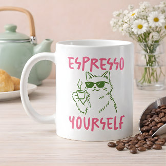 エスプレッソを楽しむ面白い猫のコーヒーデザイン コーヒーマグカップ