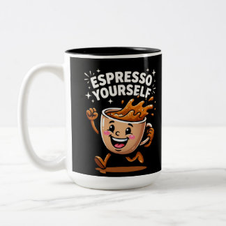 エスプレッソを楽しむ 笑えるコーヒーのダジャレ かわいいカップのアート ツートーンマグカップ