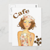 エスプレッソを飲むコーヒーガール ポストカード (正面/裏面)