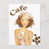 エスプレッソを飲むコーヒーガール ポストカード (正面)