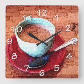 エスプレッソカップとスプーンワードクラウド スクエア壁時計 (正面)