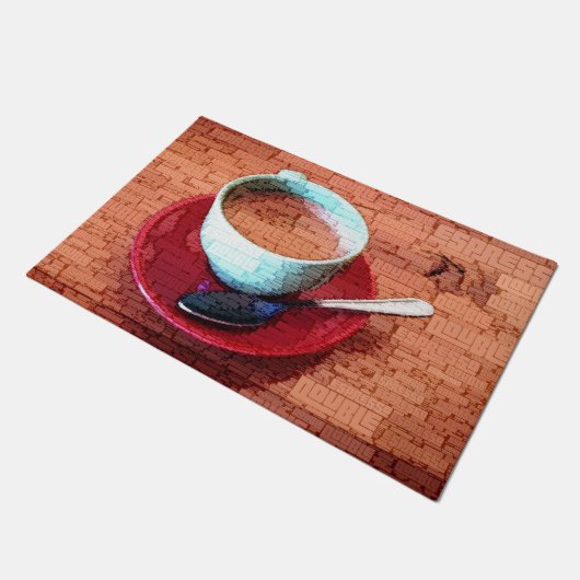 エスプレッソカップとスプーンワードクラウド ドアマット (アングル)