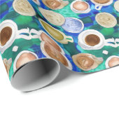 エスプレッソグリーンコーヒーカップ水の色パターン ラッピングペーパー (ロールコーナー)