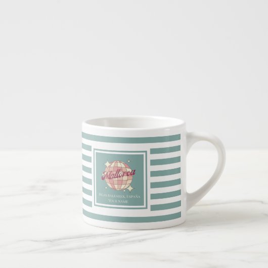 エスプレッソコーヒーマグとティール(緑がかった色)ストライプ エスプレッソカップ (右)