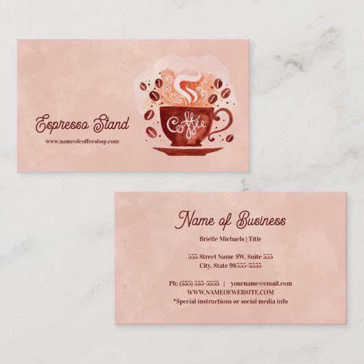 エスプレッソスタンドコーヒーショップカップと豆 名刺 (正面/裏面)
