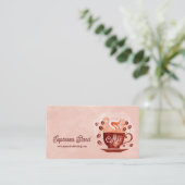 エスプレッソスタンドコーヒーショップカップと豆 名刺 (スタンド正面)