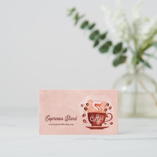 エスプレッソスタンドコーヒーショップカップと豆 名刺 (スタンド正面)