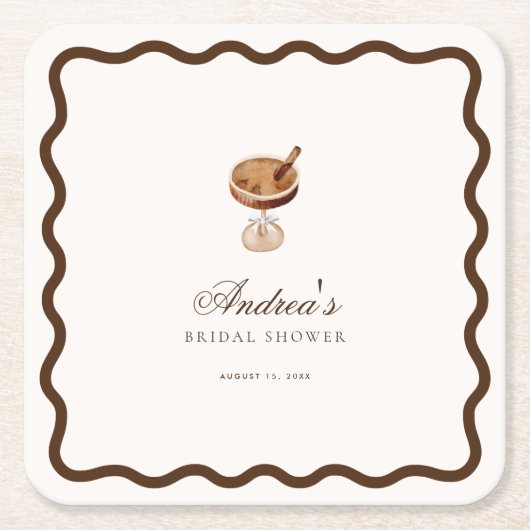 エスプレッソマティーニ コーヒー ウェーブ ブライズシャワー パーティー スクエアペーパーコースター (正面)