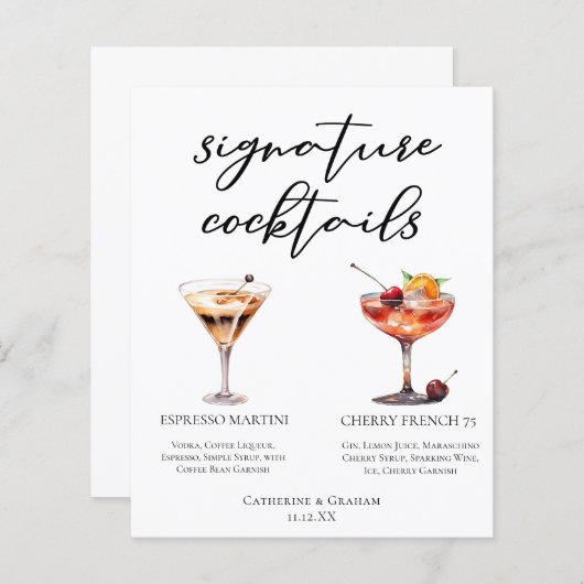 エスプレッソマルティーニさくらんぼフランスの75カクテルメニュー (正面/裏面)