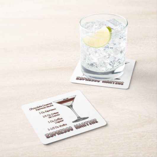 エスプレッソマルティーニカクテルレシピアート スクエアペーパーコースター (インサイチュ)