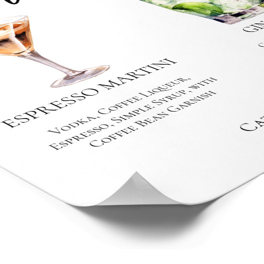 エスプレッソマルティーニジン&トニックカクテル結婚ズメニュー ポスター (角)